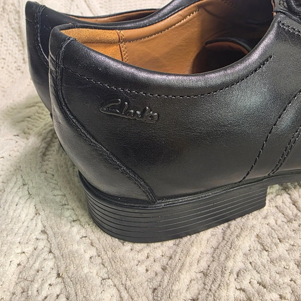 Clarks Whiddon Cap Toe Oxford Shoes Lace up Black Leather Mens 11 Pristine